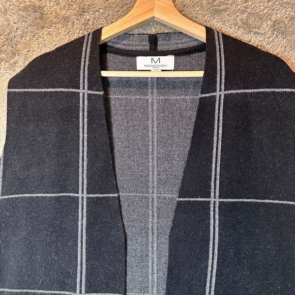 Magaschoni Black Windowpane Long Sweater Vest Duster Cardigan Sleeveless 1X XL - Picture 3 of 8